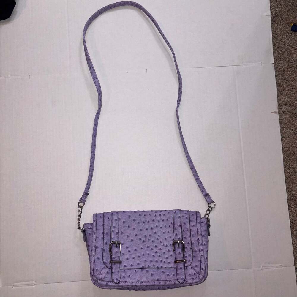 Lavender Purple Faux Ostrich Embossed Crossbody Bag Silver chain retro y2k